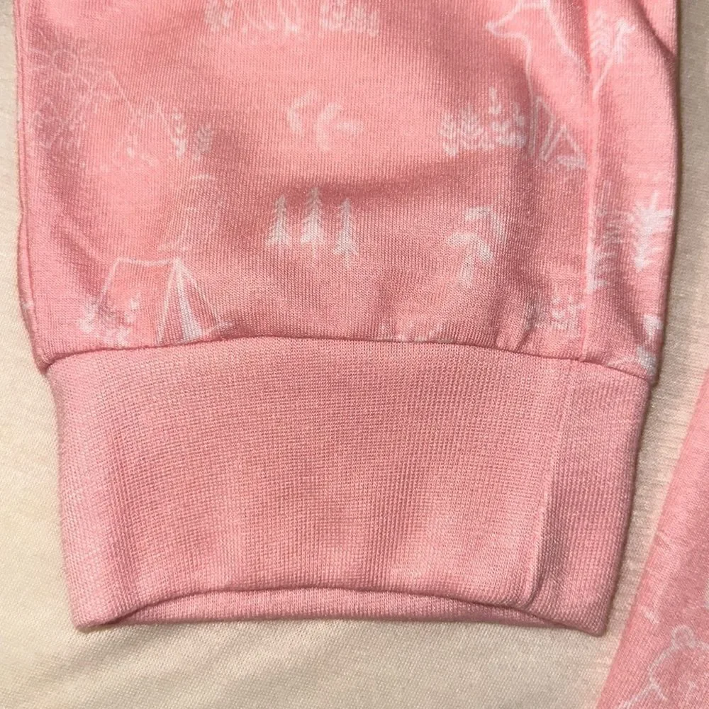 Eddie Bauer 14/16 L Kids Forest Animals Pink White Pajama Jogger Pants Bottom